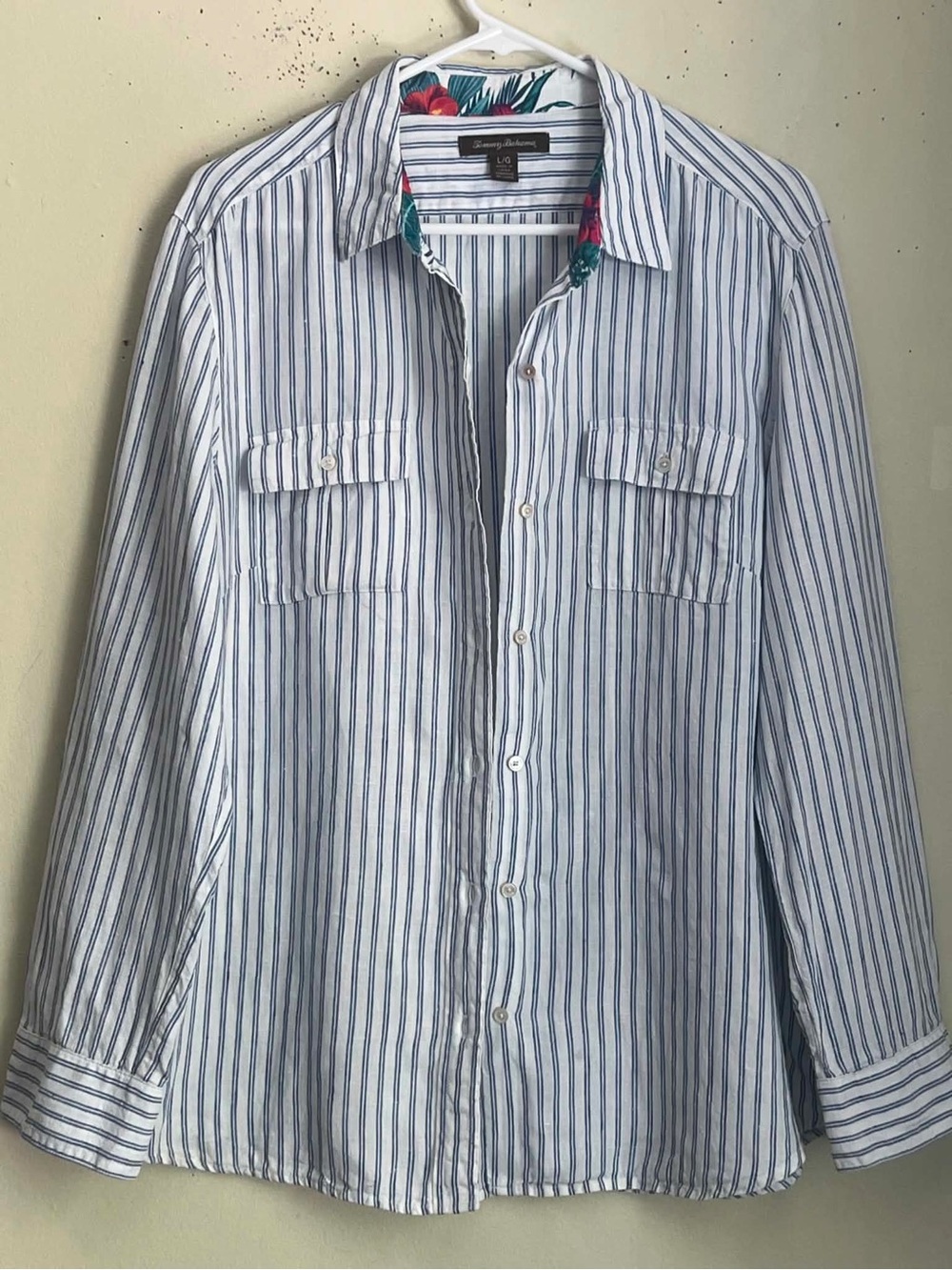 Tommy Bahama White and Blue Striped Women's Button-Front Blouse
